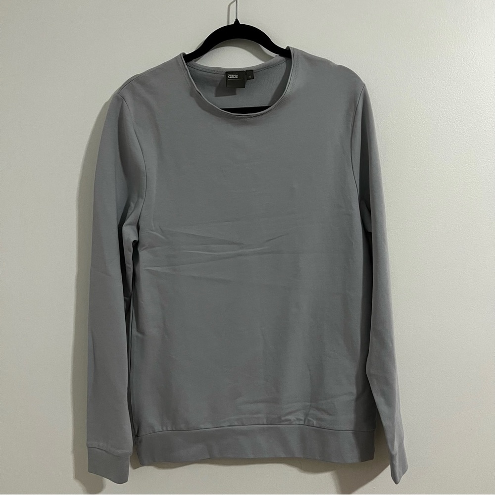 Asos Women's Long Sleeve Solid Basic Round Neck Sweatshirt Blue Size M